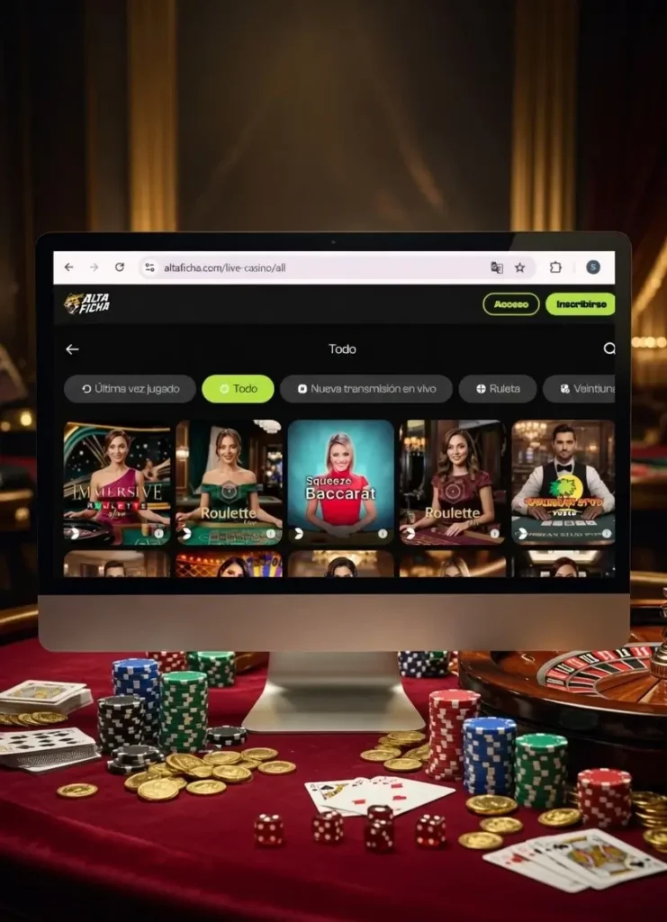Ordenador con juegos de casino en vivo